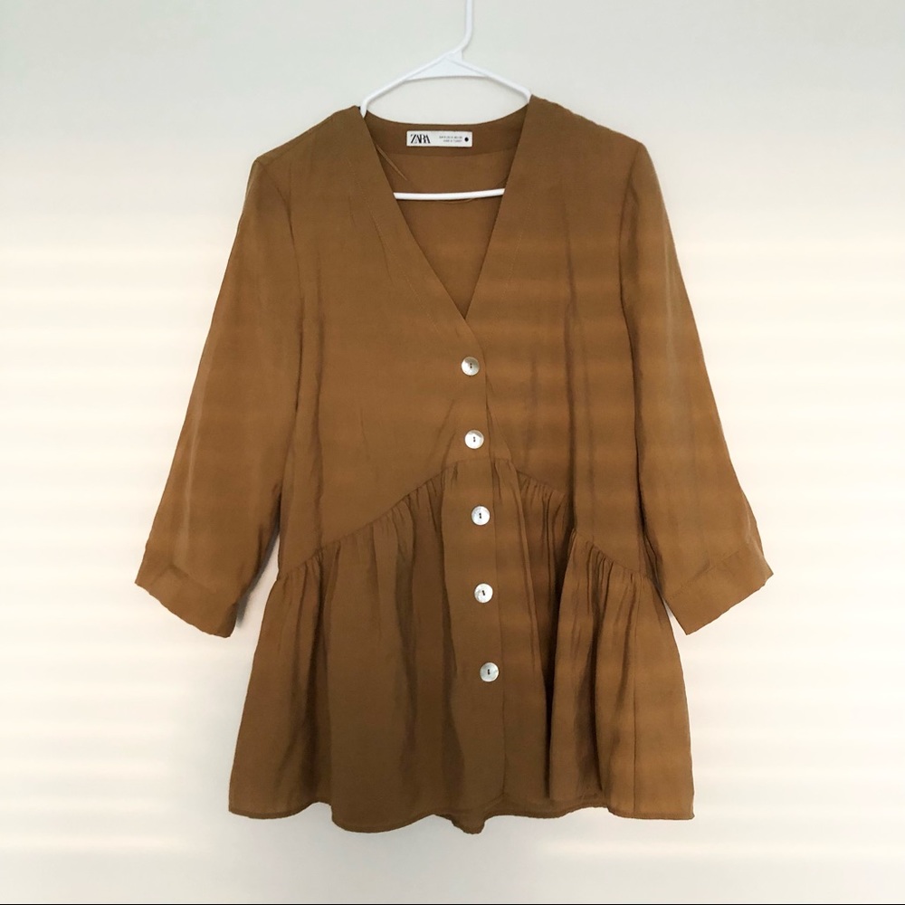NWOT Zara Terracotta Button Down Flare Top Medium - Picture 3 of 5